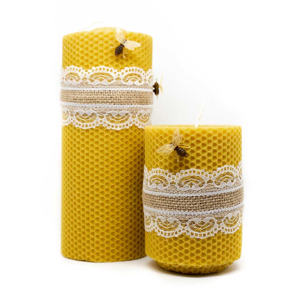 Set De 6 Velas De Cera De Abeja + 2 Palos Santos XL - Artesanales, Con Diseño De Panal, Ideales Para Decoración Y Ambiente
